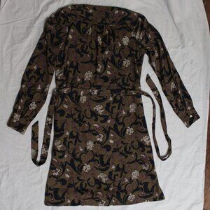 Loft Dress Size XS Floral Olive Green Pockets Belted Knee Length